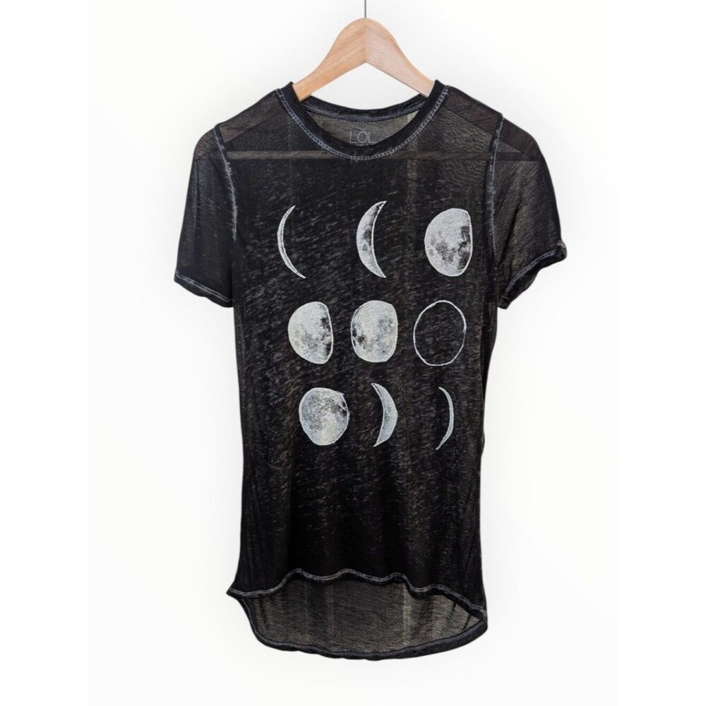 Moon Phase Sheer Womens T-shirt LOL Vintage Black Small